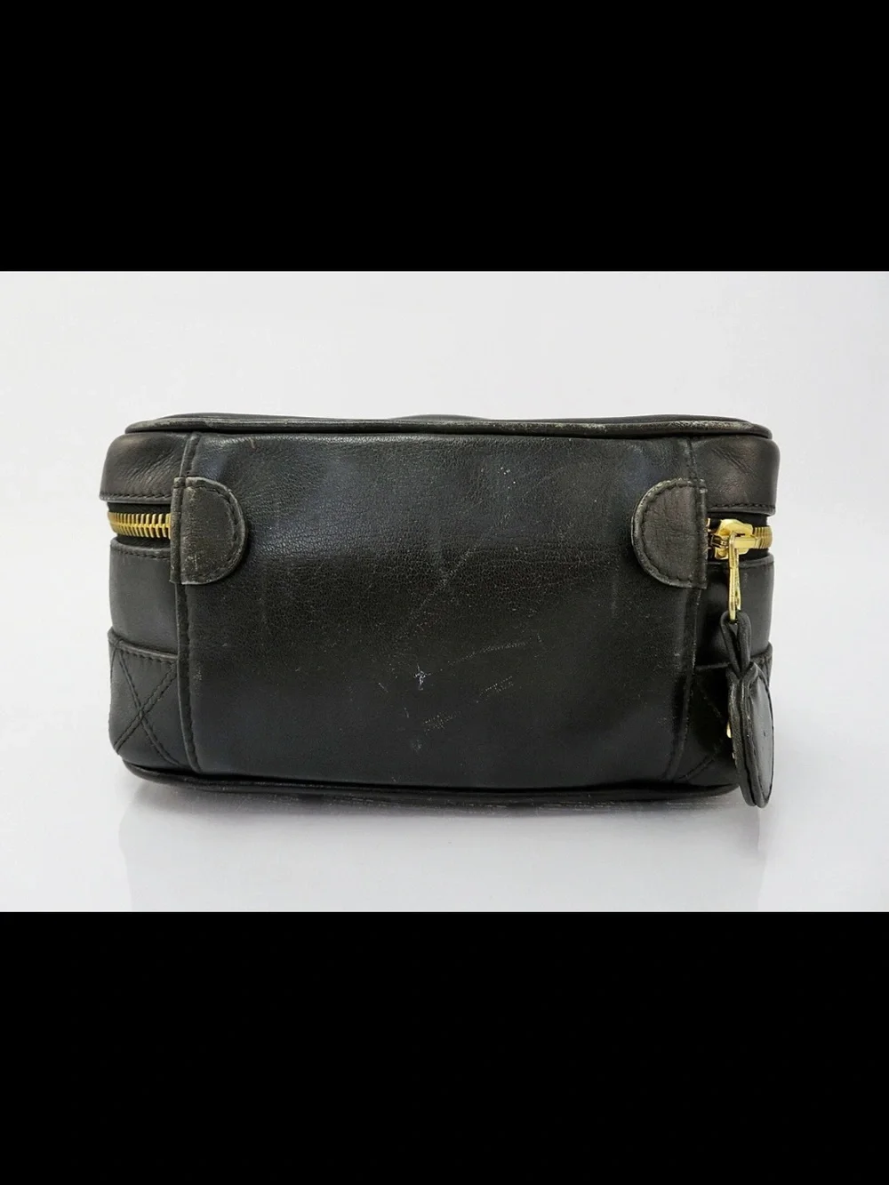 CHANEL Black Quilted Leather Vanity Case with Gold Hardware